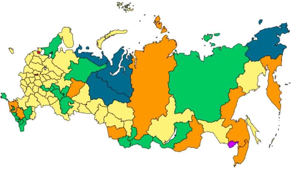 < 그림 16> 러시아지방행정구역 출처 : Wikimedia Commons, https://commons.wikimedia.org/wiki/file:map_of_federal_subjects_of_russia_(2014).svg?usel ang=ru ( 검색일 : 2016. 3. 28.