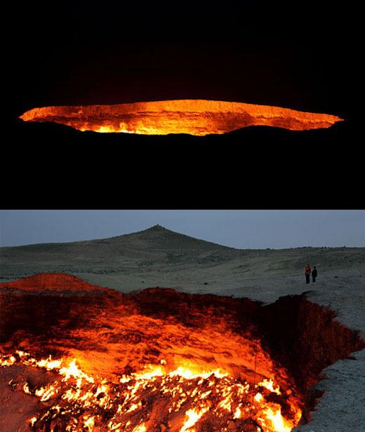 Silk Road Story >>> 베일에 쌓인 나라, 투르크메니스탄으로의 여행 В местности Дарваза в Туркменистане находится горящий кратер, полный метана, который называют «вратами ада».