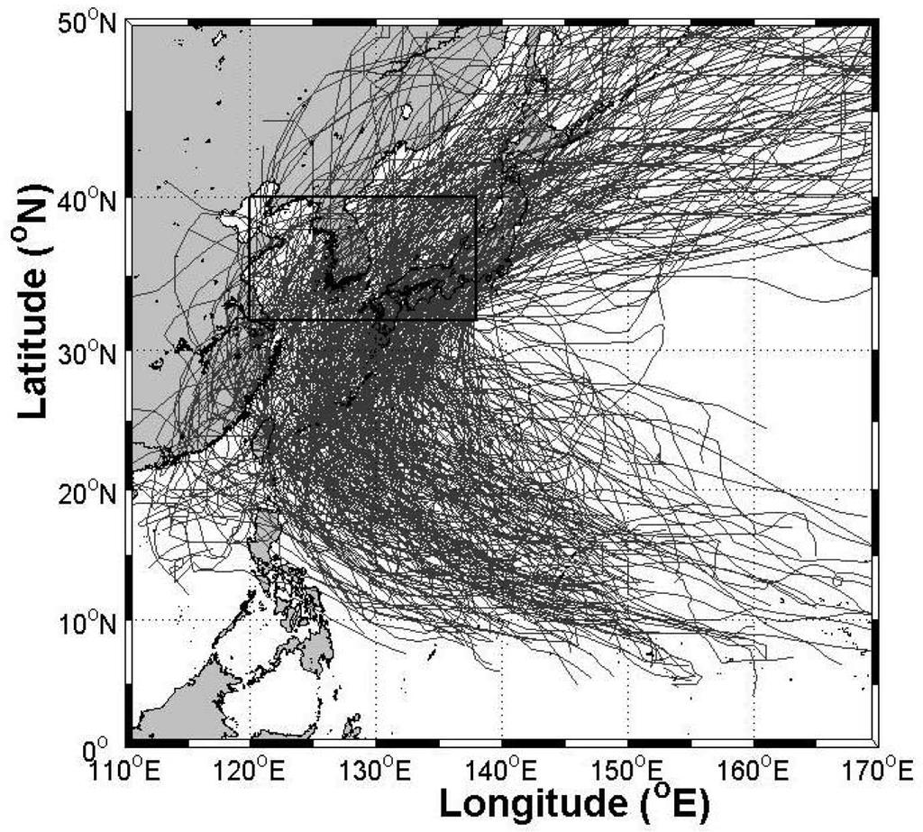 50 객관적인 태풍 통계자료 구축을 위한 한반도 근접 태풍 의 정의 및 기준 설정 향 태풍 보다 42개가 더 많았다(Table, Fig. 4). 한 편, 제 3안에 포함되지 않은 한반도 영향 태풍 은 4 개(724, 7420, 763, 7709)로 나타났다.