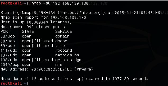 UDP 스캔 UDP 스캔 - UDP 를이용한포트스캔 (-su 옵션 ) 빠른 UPD 스캔 #nmap suv T4