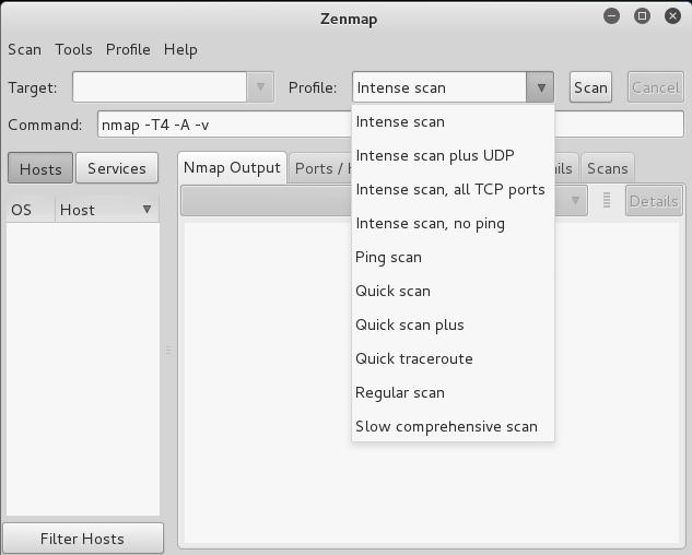 zenmap 프로파일 (Profile) - 10개의프로파일사용