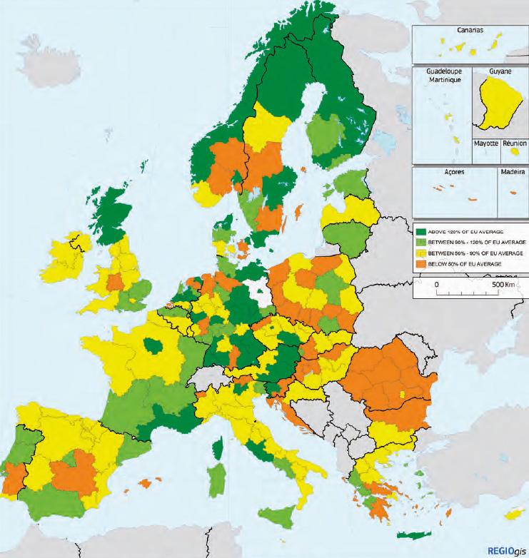 선도혁신지역 ), 연두색음영 ( 추격혁신지역 ), 노랑색음영 ( 일반혁신지역 ), 주황색음영 ( 후발혁신지역 ) 자료 ) European Union, Regional Innovation Scoreboard 2016, 2016.