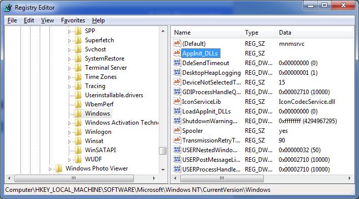 레지스트리보안 악성코드 (2/5) Appinit_DLLs GUI 응용프로그램에의해로드되는 DLL HKLM\SOFTWARE\Microsoft\Windows