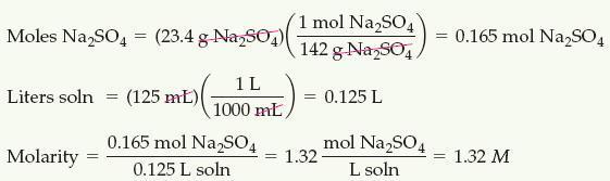 용액의농도 몰농도 Ex) 23.4g 황산소듐 (Na 2 SO 4 ) 을충분한물에녹여 125 ml 용액을만들었다. 용액의몰농도? Ex) 0.500 M Na 2 SO 4 의 0.