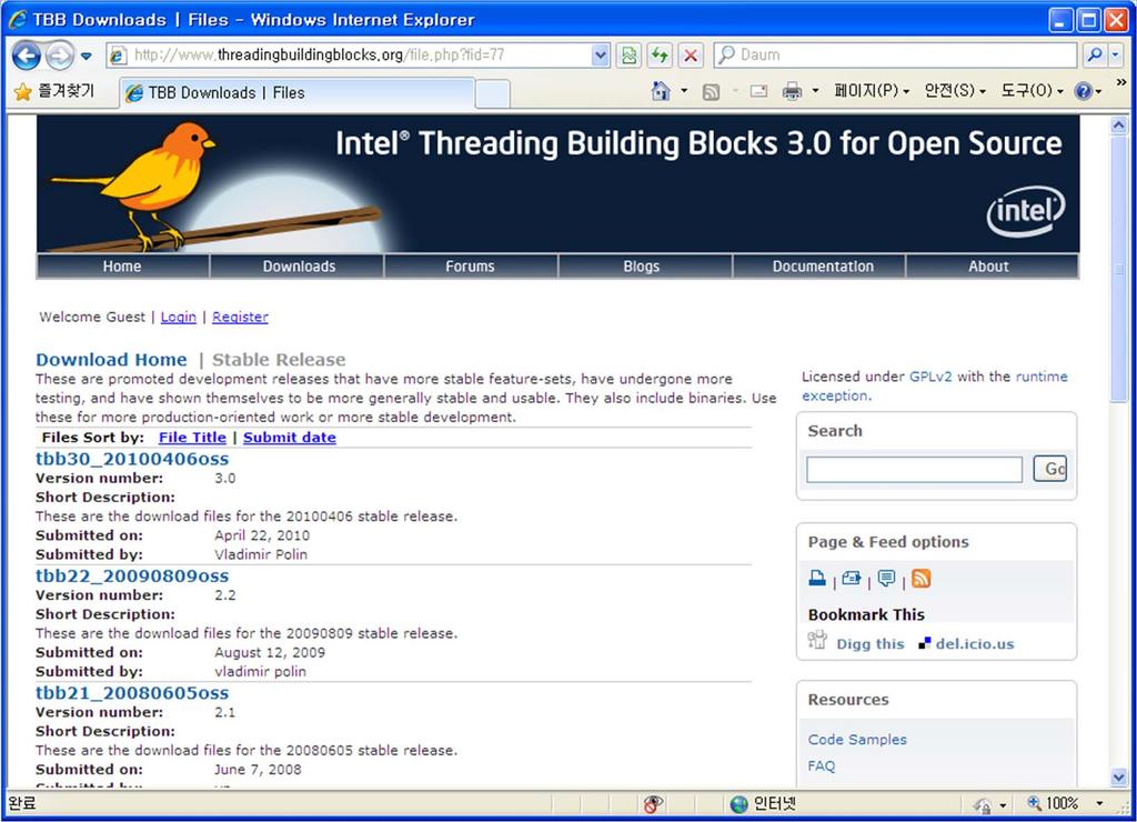 TBB in Action 설치 (1/4) www.threadingbuildingblocks.