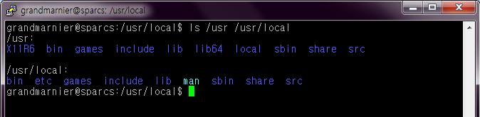 usr/local : 리눅스에서필수적인파일이나배포판에서확장되는파일들을제외한응용프로그램파일들을저장 응용프로그램설치시프로그램이독자적으로명령어를추가하거나라이브러리가추가적으로필요로할경우등추가적인설정이필요할때, 이위치에저장하기때문에 usr