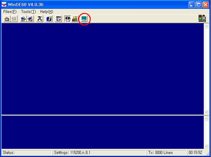. WinDE 와연동. SAM7SXX Mini Board.. Target 을연결하고 Binary 을다운로드한다. 빨간색원안의버튼을 Click 하면브라우저가뜨고다운로드할 Binary 을선택하면바로 Download 가진행된다. 여기서는 C: work sam7s binary winde 폴더에있는 binary 을전송해본다.