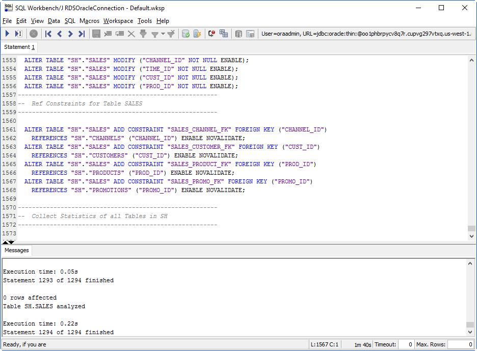 3단계: Oracle DB Instance와의 연 결을 테스트하고 샘플 스키마 생성 4. 다음 SQL 쿼리를 실행하여 SH 스키마에서 객체 유형과 개수가 생성되었는지 확인합니다.