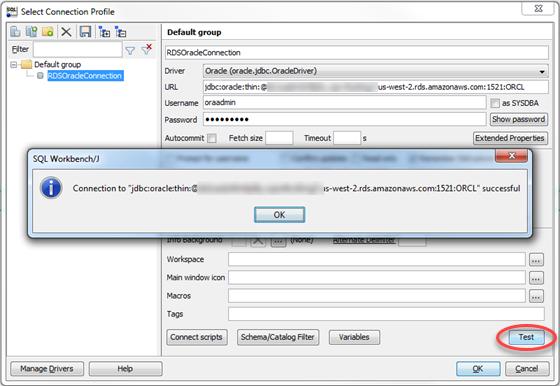 3단계: Oracle DB Instance와의 연 결을 테스트하고 샘플 스키마 생성 2. 이 파라미터의 경우... 수행할 작업 드라이버 Oracle (oracle.jdbc.oracledriver)을 선택합니 다.