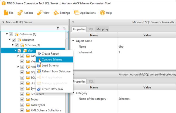 4단계: AWS SCT를 사용하여 SQL Server 스키마를 Aurora MySQL로 변환합니다. 8.