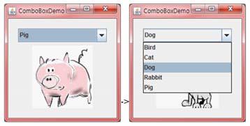public class ComboBoxFrame extends JFrame implements ActionListener { JLabel label; public ComboBoxFrame() { settitle(" 콤보박스 "); setdefaultcloseoperation(jframe.