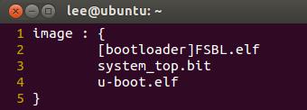 BOOT.bin 파일생성 BOOT.bin 파일생성시필요한파일 FSBL.elf 파일 (First Step Boot Loader) $ wget http://dmclab.hanyang.ac.kr/wikidata/download/fsbl.elf system_top.bit 파일 ( 비트스트림 ) $ wget http://dmclab.