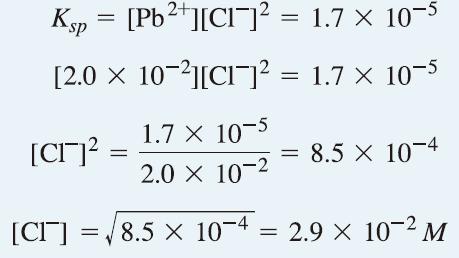 8 - ) 과 PbCl 2 (K sp 1.7-5 ) 이모두침전되었다. 각각의염이침전되기시작할때필요한 Cl - 의농도는얼마인가? 어느염이먼저침전되는가?