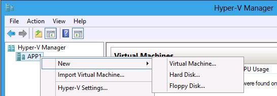 APP01 Hyper-V 호스트이름을오른쪽마우스클릭하고, New -> Virtual Machine 을 클릭합니다. 4. Before You Begin 페이지에서, Next 를클릭합니다. 5.