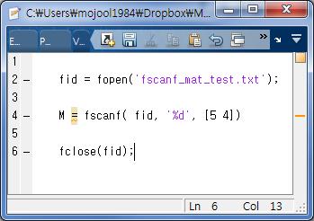 MATLAB Programming Low Level File I/O fscanf 함수