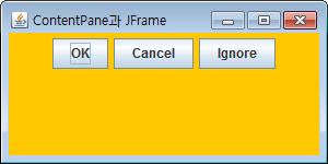 예제 1 import javax.swing.*; import java.awt.*; public class ContentPaneEx extends JFrame { ContentPaneEx() { settitle("contentpane 과 JFrame"); setdefaultcloseoperation(jframe.