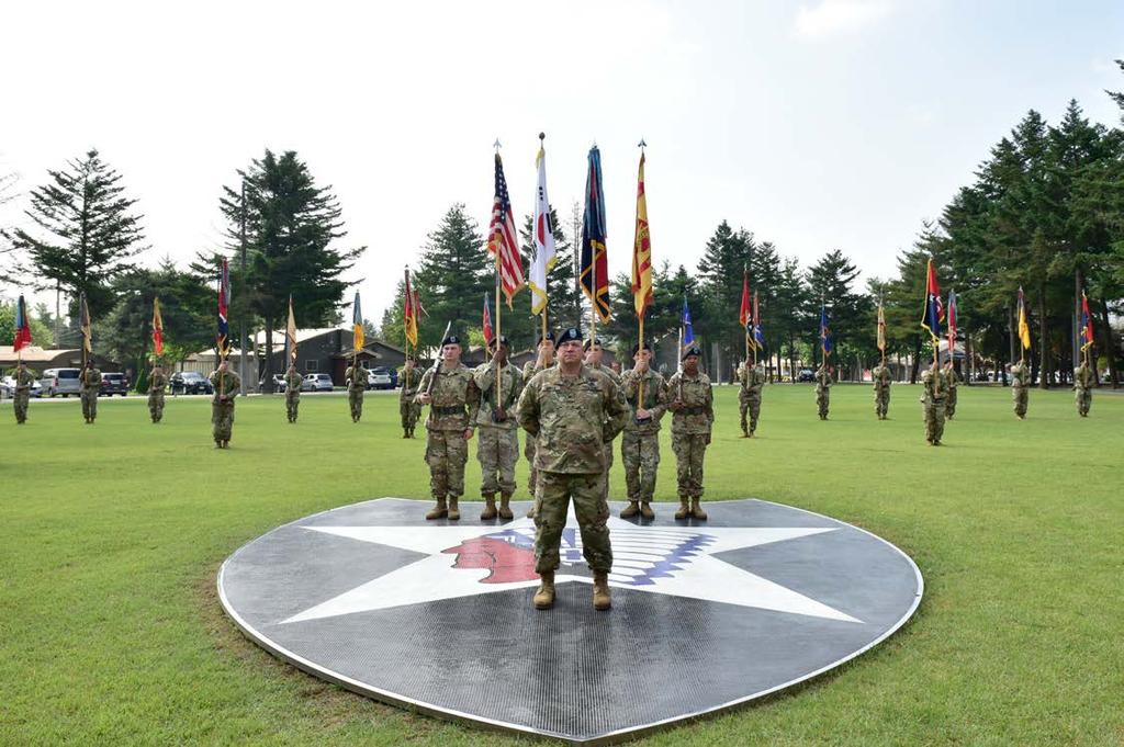 16 THE INDIANHEAD Col. Brandon D. Newton, U.S. Army Garrison Camp Red Cloud and Area I commander, commences the U.S. Army Garrison Camp Red Cloud Inactivation Ceremony at the Village Green June 21.