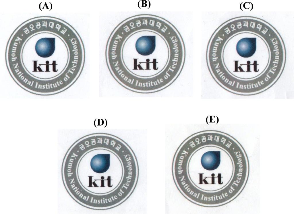 이영도 김기수 옥영진 김무송 장진해 304 Figure 7. UV-vis. transmittance of Co-PI films. Figure 8. Photographs of Co-PI films containing (A) 0; (B) 0.1; (C) 0.2; (D) 0.3; (E) 0.4 mol BPA contents. Film size: 50 50 mm.