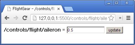 2. FlightGear_Http 통신 현재비행기의정보를수정하는화면 (using get Method) Aileron : 날개우측 +0.5 0.