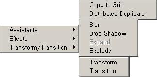Timeline Effects -Assistants Copy to Grid : 오브젝트를설정한칸과줄수만큼복사합니다. Distributed Duplicate : 오브젝트를설정한각도와위치로복사합니다.