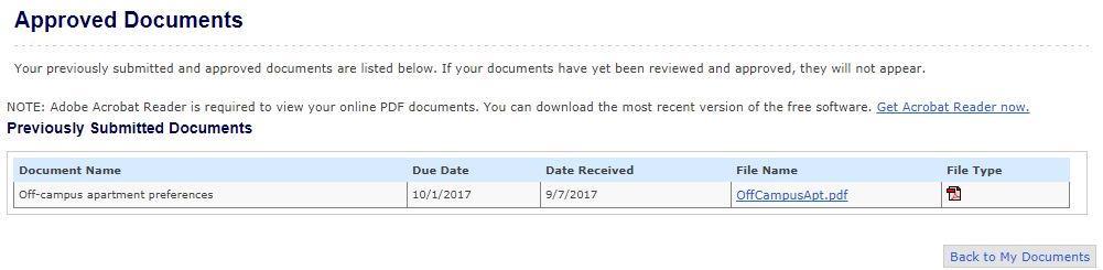 Document Center: 서류업로드내역확인 TIP 서류를업로드하고나서제출한서류내역을확인하고자하는학생은 Document Center 메인화면에있는 View Previously Submitted