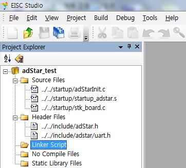 adstar SDK Reference Manual Ver 1.30 6. 다음으로 Source Files 와마찬가지로 Header Files 에서도마우스오른쪽키를클릭하여 include 폴더에있는 adstar.h 파일을추가해준다.
