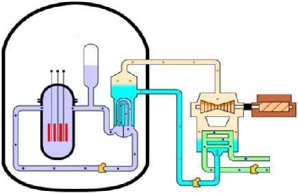 물 ( 급수 ) 터빈 발전기 노심 원자로용기 원자로냉각재펌프 급수펌프 복수기 순환수 ( 해수 )