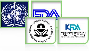 - UN JECFA( 국제연합식품첨가물전문위원회 ) : ADI( 인체섭취허용기준 ) A급인정 - 美농무국식품안전조사국 (USDA, FSIS) : 식품, 식육소독에사용허가 - 美항공우주국 (NASA) :