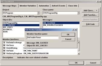 A/D Enable/Disable( A/D Enable/Dsiable ) Visual C++ View Class Wizard [ 122] Object IDs (IDC_CHECK1) Message BN_CLICKED OK [ 122]
