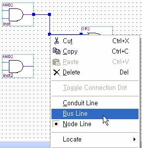 설계 S/W 기본사용법 [ 그림 4-20] bus wire로변환이름으로연결할경우에는연결하고자하는 Node를 [ 그림 4-21] 과같이 Symbol에서 wire을일정부분연결한후마우스의왼쪽버튼을이용하여 wire를선택 ( 클릭 ) 하고 Node