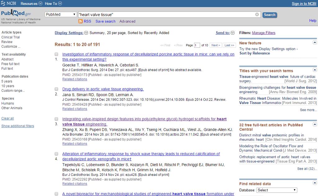 PubMed 검색결과화면 기본정렬 : 최신업로드순 논문제목 (Title) 에키워드가있는자료