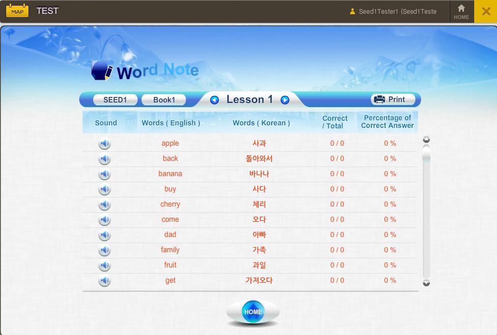 ) 화면 UI 설명 4 Word Note Word Note 해당레슨 Game 에서학습한영어단어들의뜻, 음성이제시됩니다.