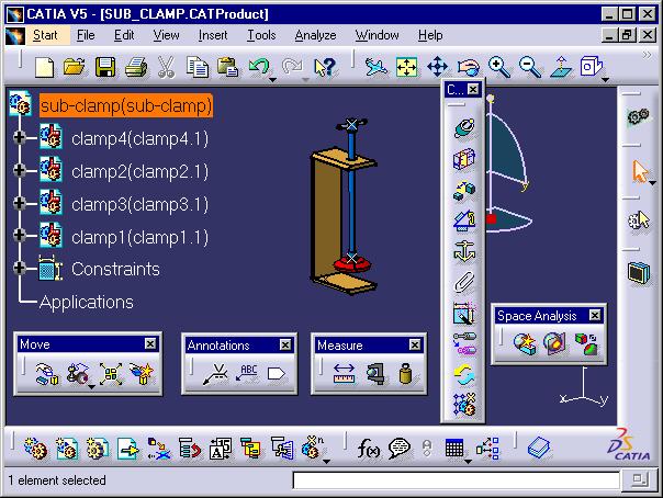 사용자인터페이스 : Assembly Design Toolbars Standard Toolbar Compass Assembly Tree Constraint Components Filter
