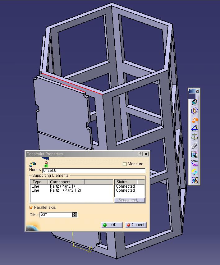 ( 그림1) 3 Offset constraint를이용하여 mainframe의상부 edge와 surface의상부 edge를구속시킨다.