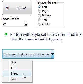 TButto 의 UI 강화 TButton 컴포넌트에직접이미지를표시할수있게되었습니다. 또한 Windows Vista 에서는 CommandLink 와 SplitButton 스타일을 지원합니다.