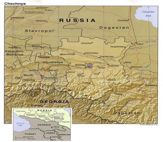 북동쪽은스타브로폴변강과남쪽으로그루지아와국경을맞대고있다. 또한러시아의연방지구구분중남부연방지구에속한다. 출처 : http;//www.chechnyafree.ru ( 검색일 : 2008.5.16) 체첸공화국은지형의높낮이의기복이심한것은기후에많은영향을미친다.