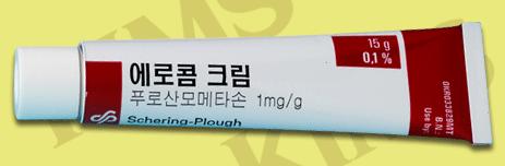 강동경희대학교병원약품정보지 신약 Elocom cream. 15g (Mometasone furoate) 에로콤크림 1. 약효분류외용스테로이드 2. 성분 함량 Mometasone furoate 1mg/g 3. 성상전질균등한백색크림 4. 약리작용 IL-1, IL-6, TNF-α 억제 ( 항염증작용 ) 항소양작용, 혈관수축작용 5.