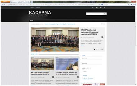 CEM Info 운영을고려중에있다. 협회웹사이트 (www.kacepma.org) 도공식적으로등록되었으며, 현재는협회에관한기본적정보들을제공있으나, 이웹사이트를기반으로회원들과원활한정보교환을목표로하고있다 ( 그림 2).
