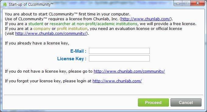 4. CLcommunity TM 최초실행 CLcommunity TM 를처음실행시, 발급된 license key 를입력하는창이나옵니다.