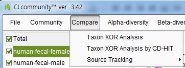 12. Compare Menu 이메뉴는비교분석을위한기능을합니다 TAXON XOR ANALYSIS Taxon XOR (exclusive or) 분석기능을통해특정샘플에존재하지만다른샘플들에는없는 taxa ( 모든 taxonomic rank)