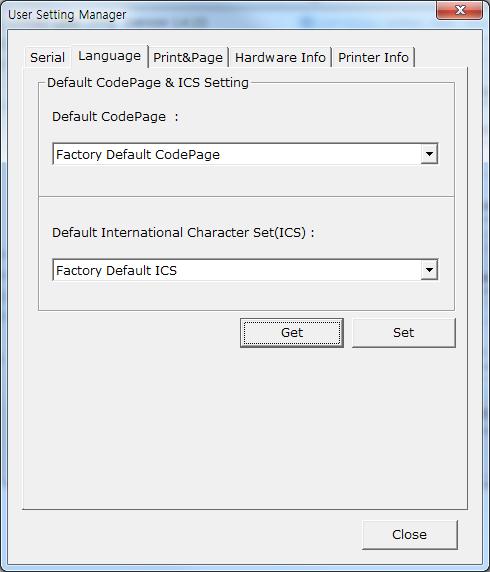 3-2-2 Default Code Page & ICS Setting 1) Language 탭을클릭하고, Get