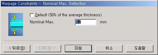 Edit Warpage Constraints Nominal Max. 값을지정하는곳이다. 위에서설정한기준면을기준으로그수직방향으로어느정도의변형만이허용되는지그크기를지정한다.