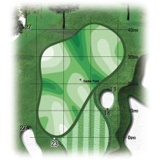 Green 앞부분의 Pin 과점차완만해지는 Green 뒤쪽의중간능선을공략하기위해서는매우부드럽게접근해야하도록설계되어있다. 특히한클럽 Over 로 Green 뒤쪽의 Hollow 에빠지기쉬워거리조절이중요한변수이다.