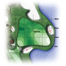 이곳에서 Player 는 Second Shot 을 Pin 의앞쪽으로공략하기에유리하도록오른쪽으로날릴것인지, 아니면 Putting Surface