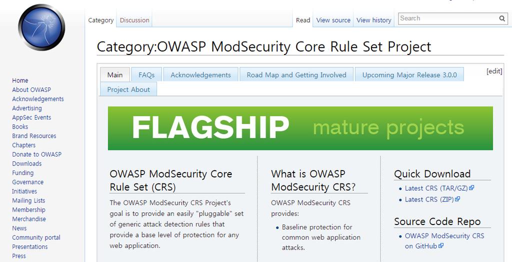 6.2.1 웹방화벽정책적용 ModSecurity에는 OWASP The Open Web Application Security Project 에서일반적인웹공격에대한탐지와대응을위해제공하는 Rule set과 Trustwave SpiderLabs 01 에서제공하는상용 Rule set이있으며더많은형태의웹공격을탐지할수있다.