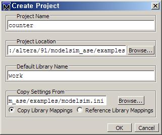 sdo가생성된디렉토리 ) 2) work 라이브러리생성 File - New - Library 3) 프로젝트생성 File - New - Project 그림 30. 라이브러리생성 그림 31.