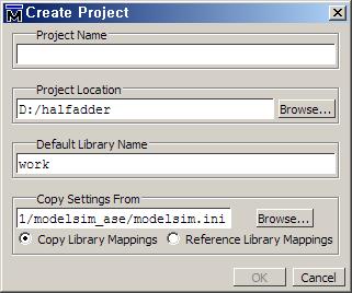 1.2. 테스트벤치를사용하지않는 GUI 기반시뮬레이션 1.2.1. 프로젝트및소스파일생성 (a) 작업디렉토리지정 1.1.2와동일 (b) 프로젝트생성메뉴 New - Project 선택.