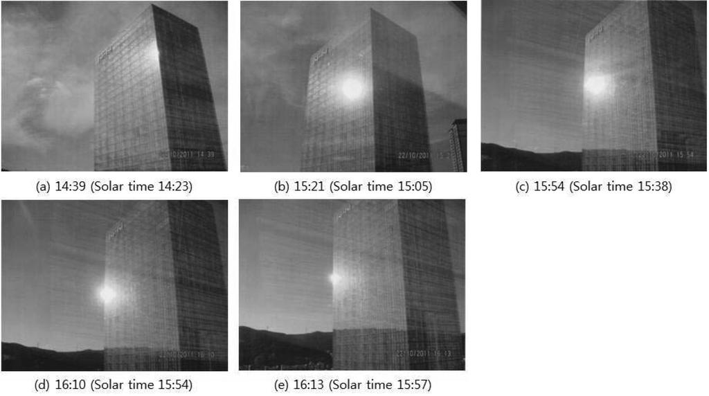 70 김지현 김인태 송규동 최안섭 Fig. 10. Digital photos of daylight glare due to the specular reflection at A-120