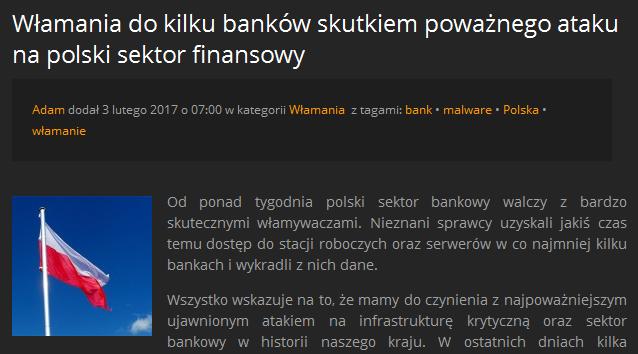 Polish banks hacked 폴란드은행해킹 - 20 개은행해킹 * Source :