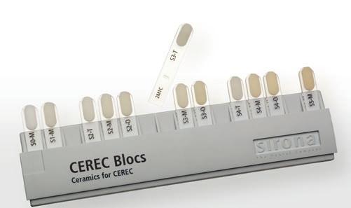 THE CEREC BLOCS SHADE GUIDE CEREC Block Shade Guide 는 실제 CEREC Blocs 제품 샘플로 구성되어 있습니다.